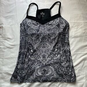 Reebok Black and White Paisley Active Top, XL